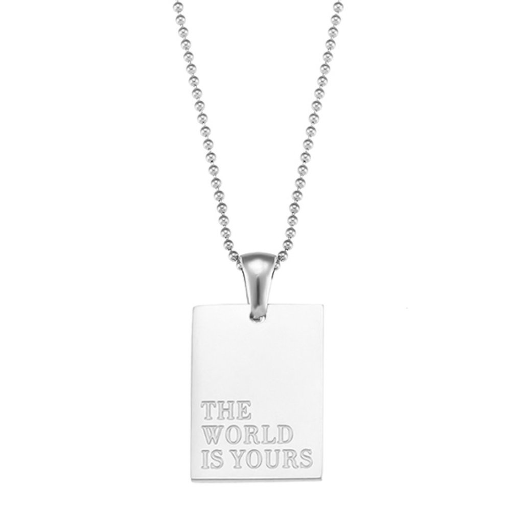 The World Is Yours Pendant Necklace 18K White‎ Gold Plated Stainless Steel